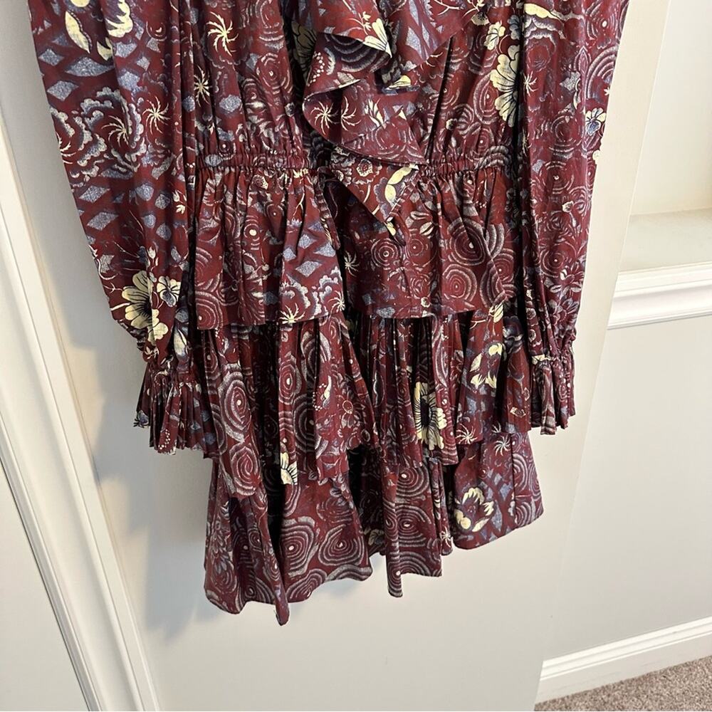 Ulla Johnson Maroon Blue Floral Long Sleeve Mini Dress 2 - Picture 8 of 12